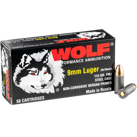 Wolf Performance 9mm Luger Ammo 115 Grain FMJ Steel Case